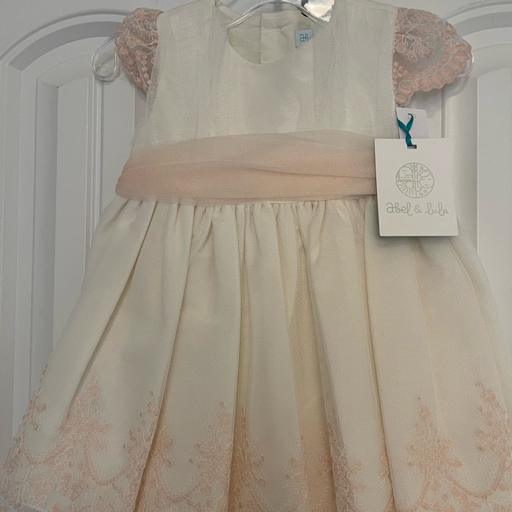 Abel & Lula Elegant Cream and Pink Lace Dress